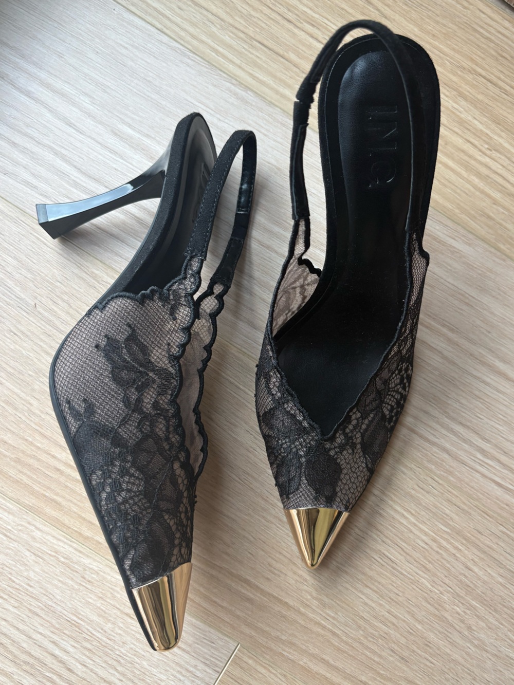 Black Lace Slingback Heels
